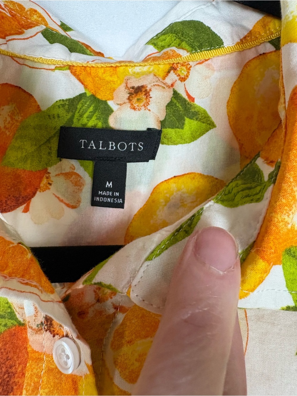 Talbots White Button-Down Shirt with Orange Citrus Print - Picture 3 of 6
